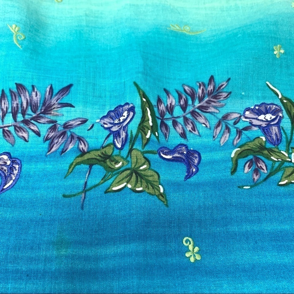 Jenna Ombre Embroidered Linen Sarong Wrap Maxi Skirt Size 12 Blue Green Floral - Picture 11 of 16